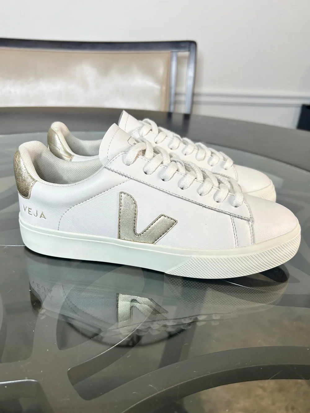 VEJA Esplar Leather White Gold Metallic Sneakers Women's Size 9 US (40 EU)